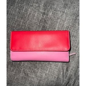 MYWALIT Genuine Leather Vera Pelle Pink red and Gray Wallet
